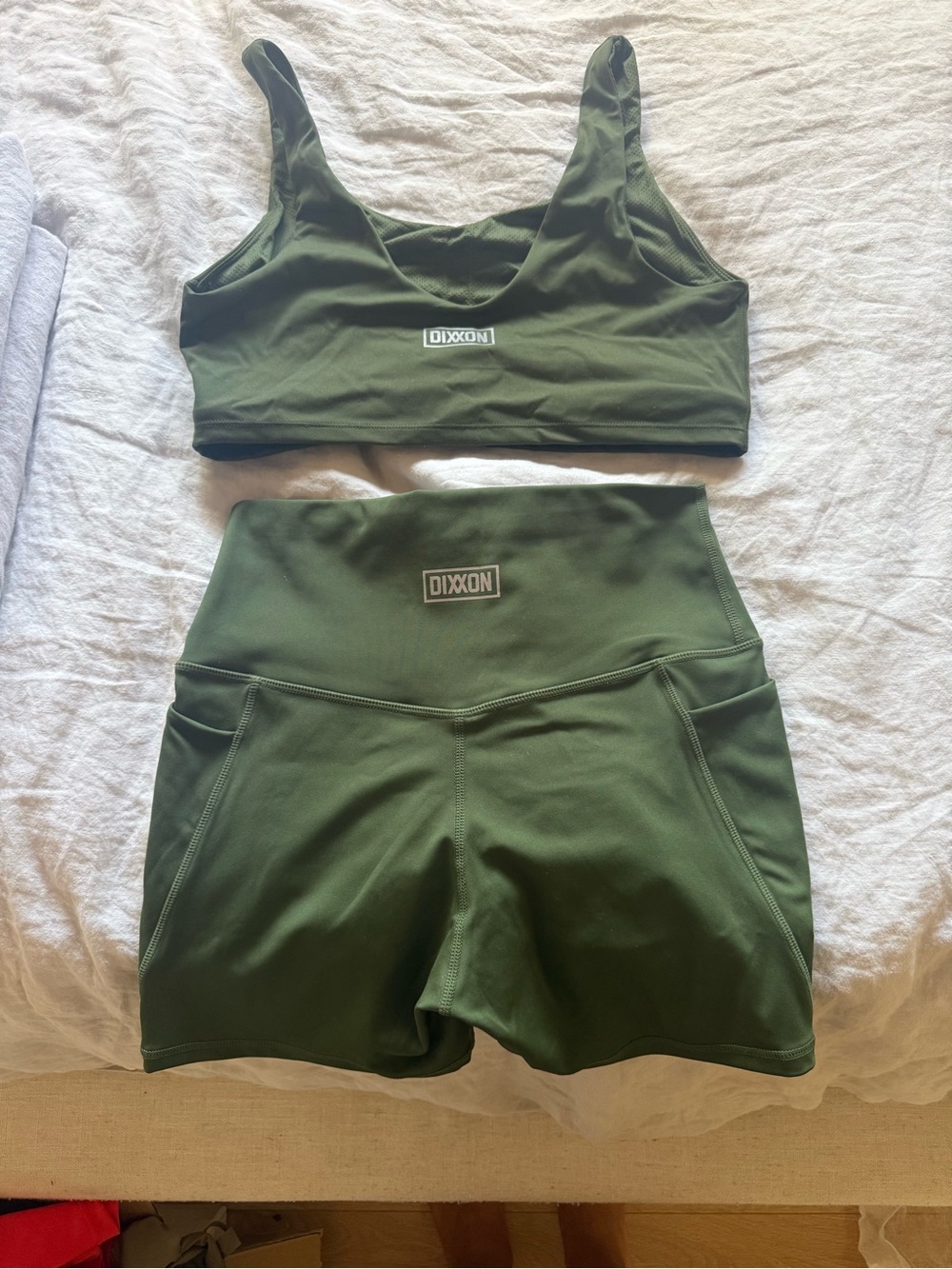 Brand new w/o tags DIXXON Dark Olive Green Sports Bra & High-Waist Shorts Set